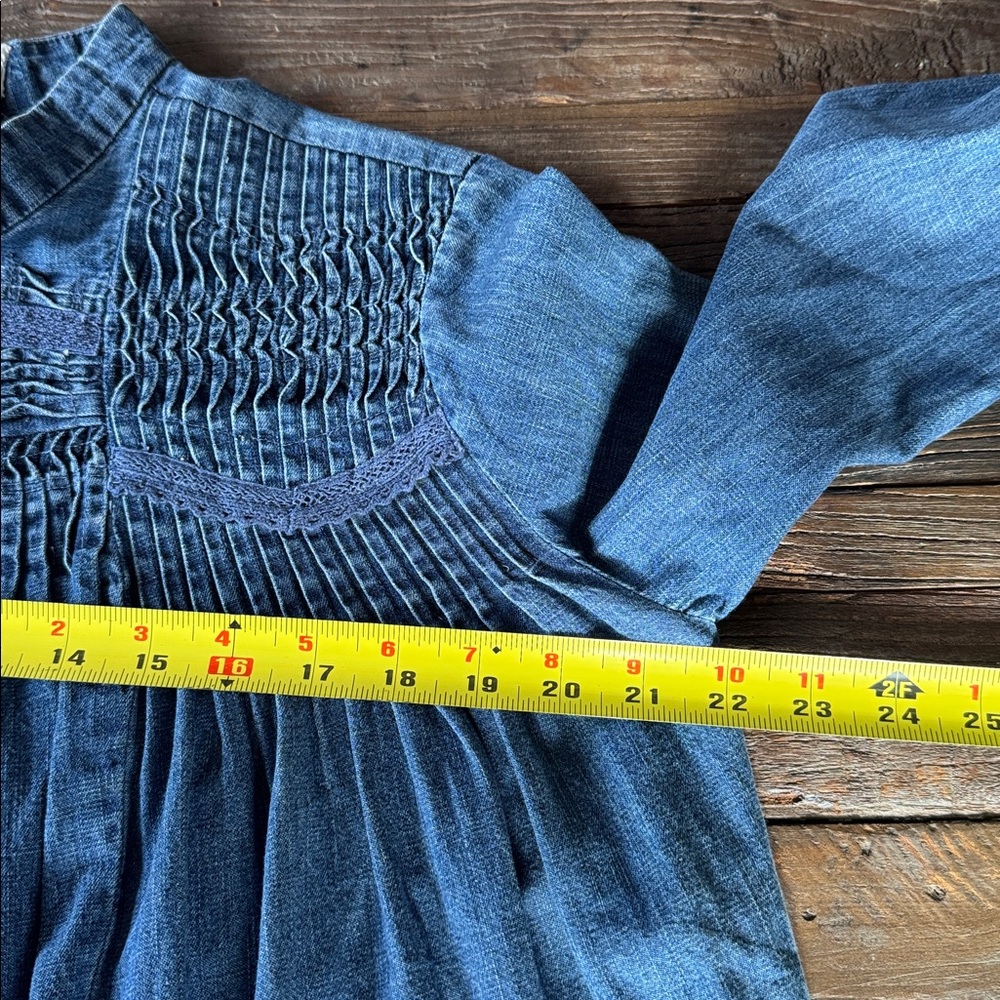 Needle & Thread pintucked embroidered denim high neck blouse EUC size small - Picture 11 of 12